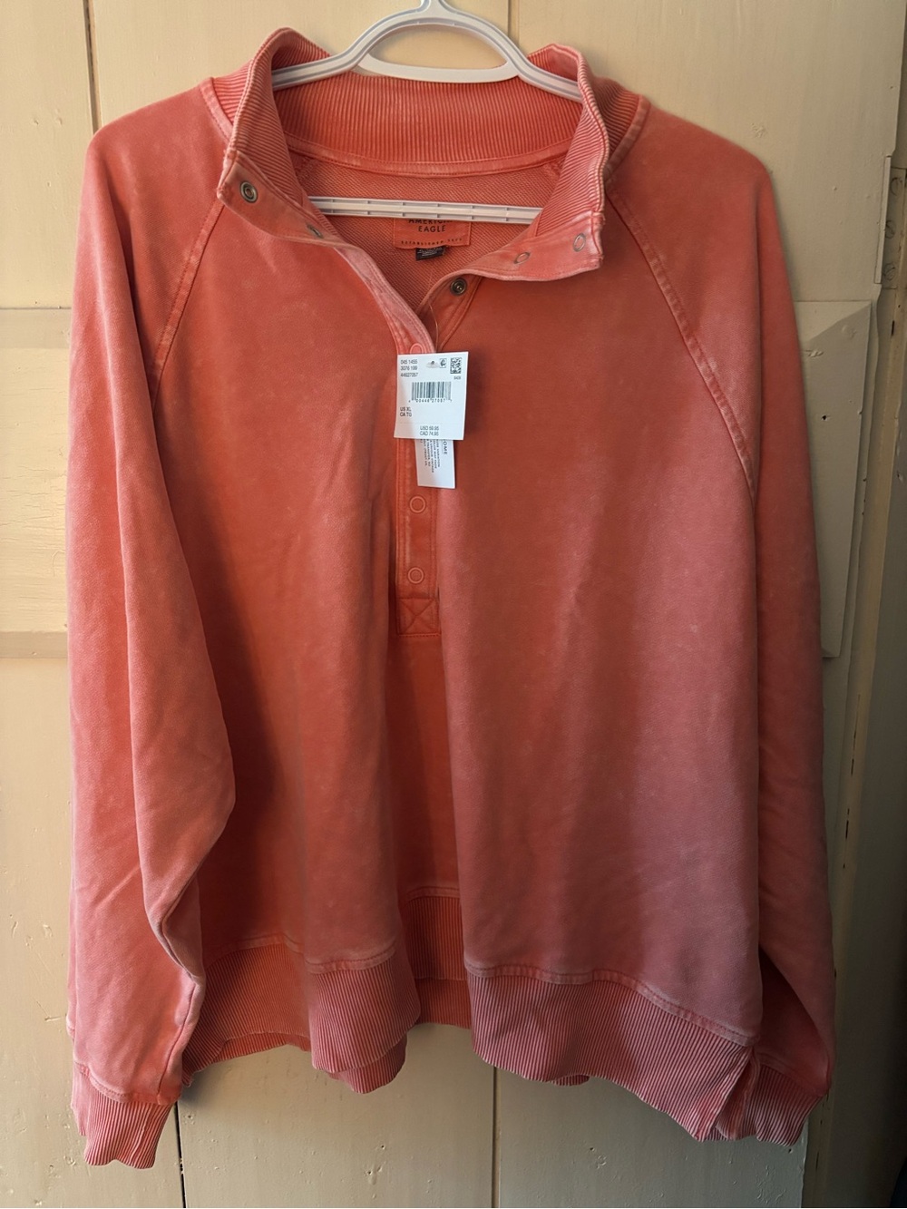 American Eagle Outfitters Coral Crewneck Henley Pullover